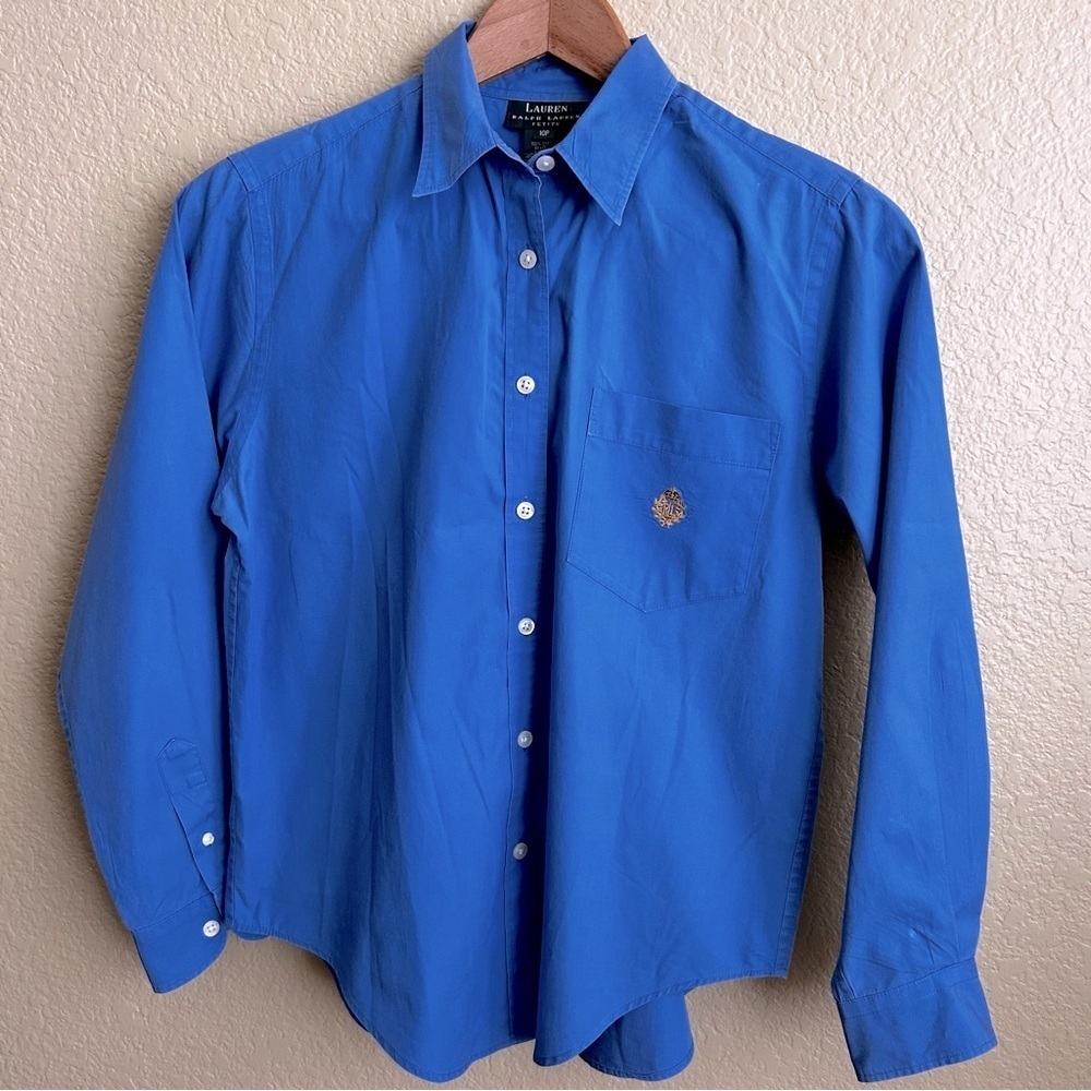Lauren Ralph Lauren Petite Blue Long Sleeve Button Down Shirt